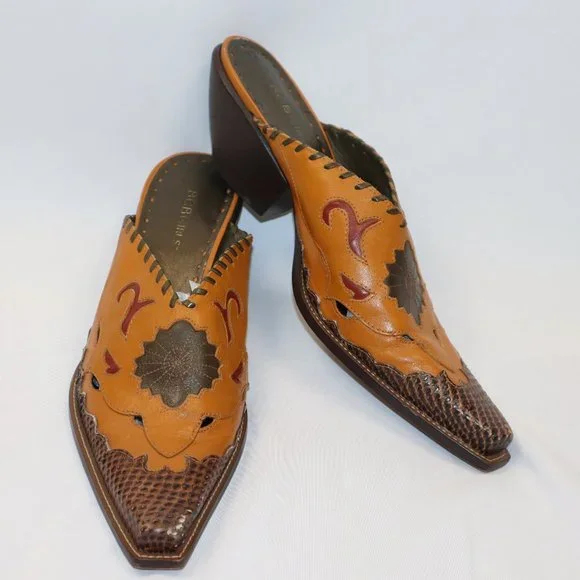 Pikolinos BCBGirls Taupe Leather Pointed Slip On Cowboy Mules Women's Size 10 - Picture 2 of 12